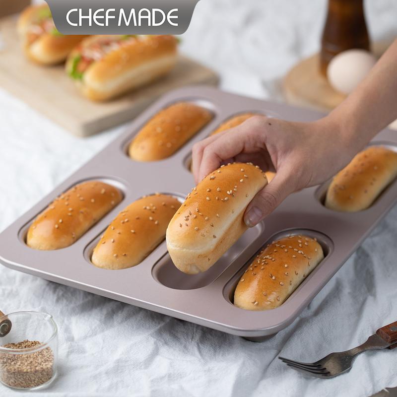 Kitchen Appliances For Baking - CHEFMADE 8カップオーバルロングホットドッグパン型ノンスティックベーキングトレイオーブンベーキングウェア家庭用キッチン向け