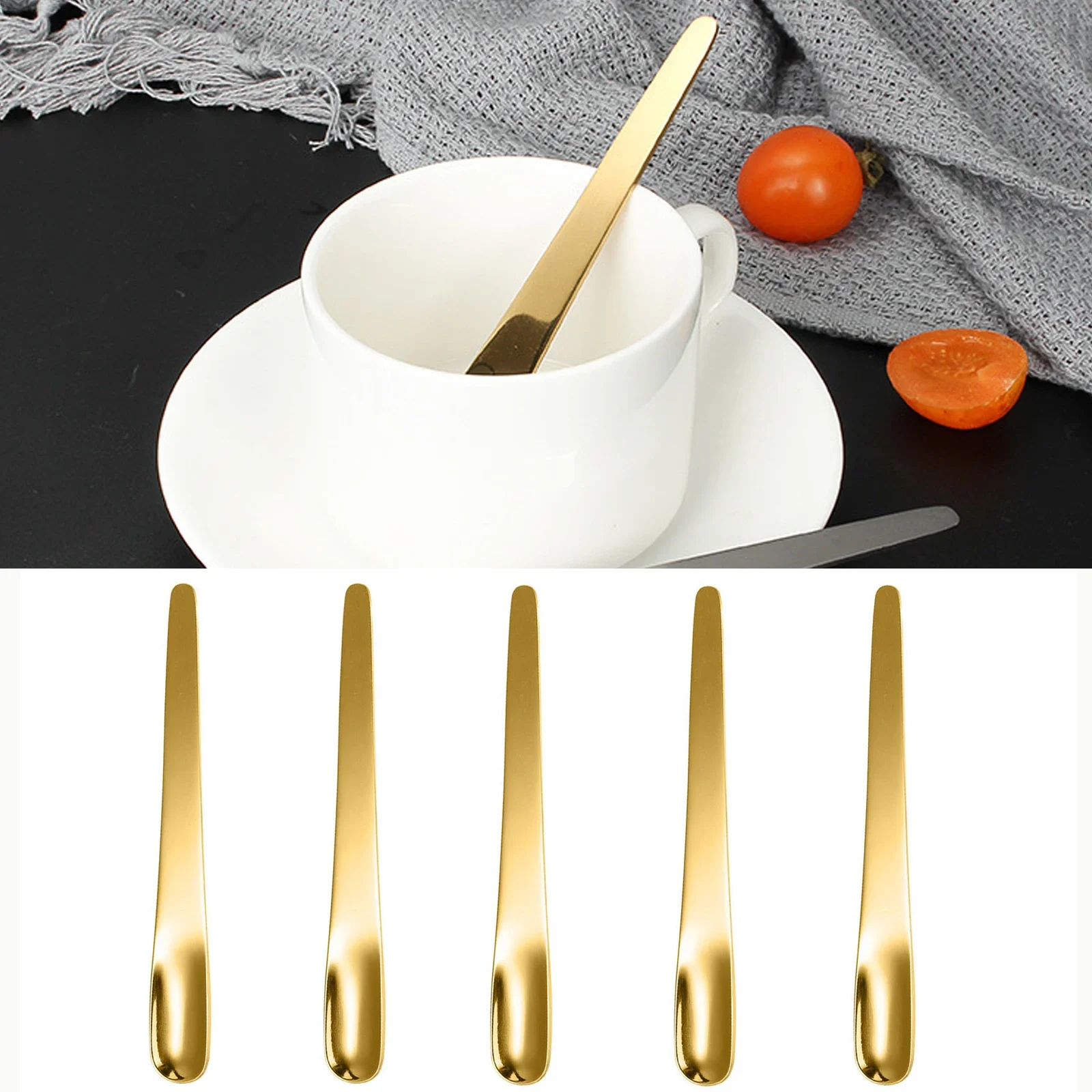 Kitchen Appliances Integrated - ステンレス製コーヒースプーン,デザート用フラットスプーン,小さなスプーンミキサー,攪拌バー,キッチン食器,5個