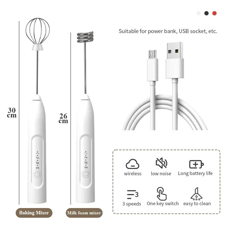Hand Mixer Electric - ポータブル電動ミルクフォーマー USBエッグビーター ハンドコーヒーウィスク 充電式フォームミキサー 家庭用キッチンミルクフォーマー フォーミング