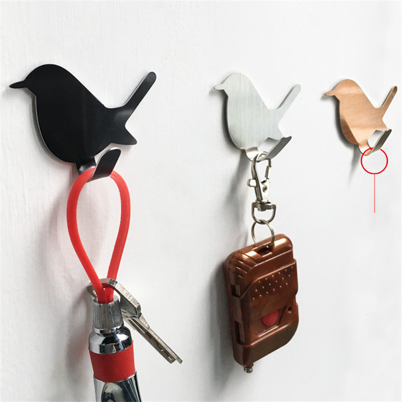 Kitchen Appliances Holder - 2 個自己粘着フック鳥パターン収納ホルダー浴室キッチンハンガースティック壁掛けドア洋服タオルラック