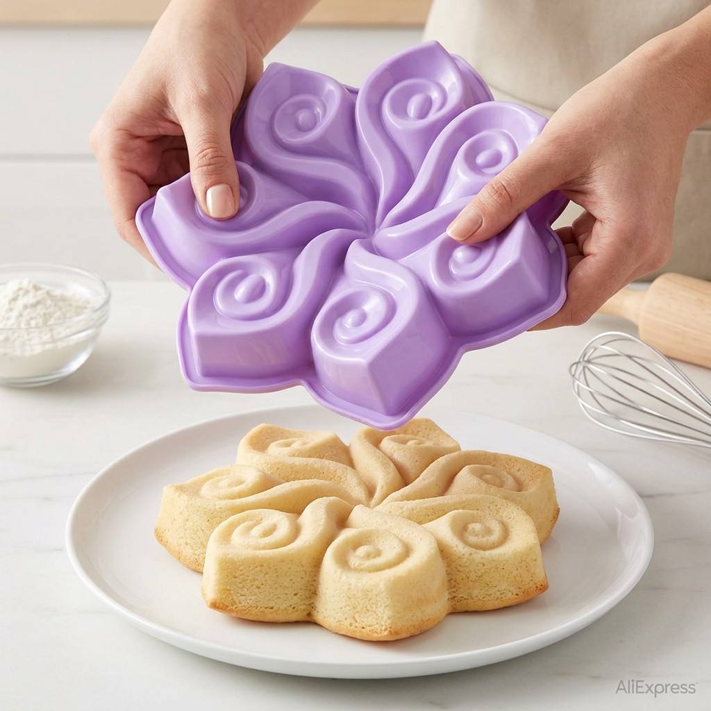 大きな花の形をしたシリコンケーキ型、スパイラルスワールベーキ - Kitchen Appliances For Baking のレビューと価格